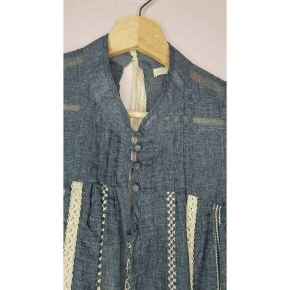 Ryu 100% Cotton Blue Semi Transparent Lace Accent Open Lower Back Blouse Size S - Picture 4 of 12